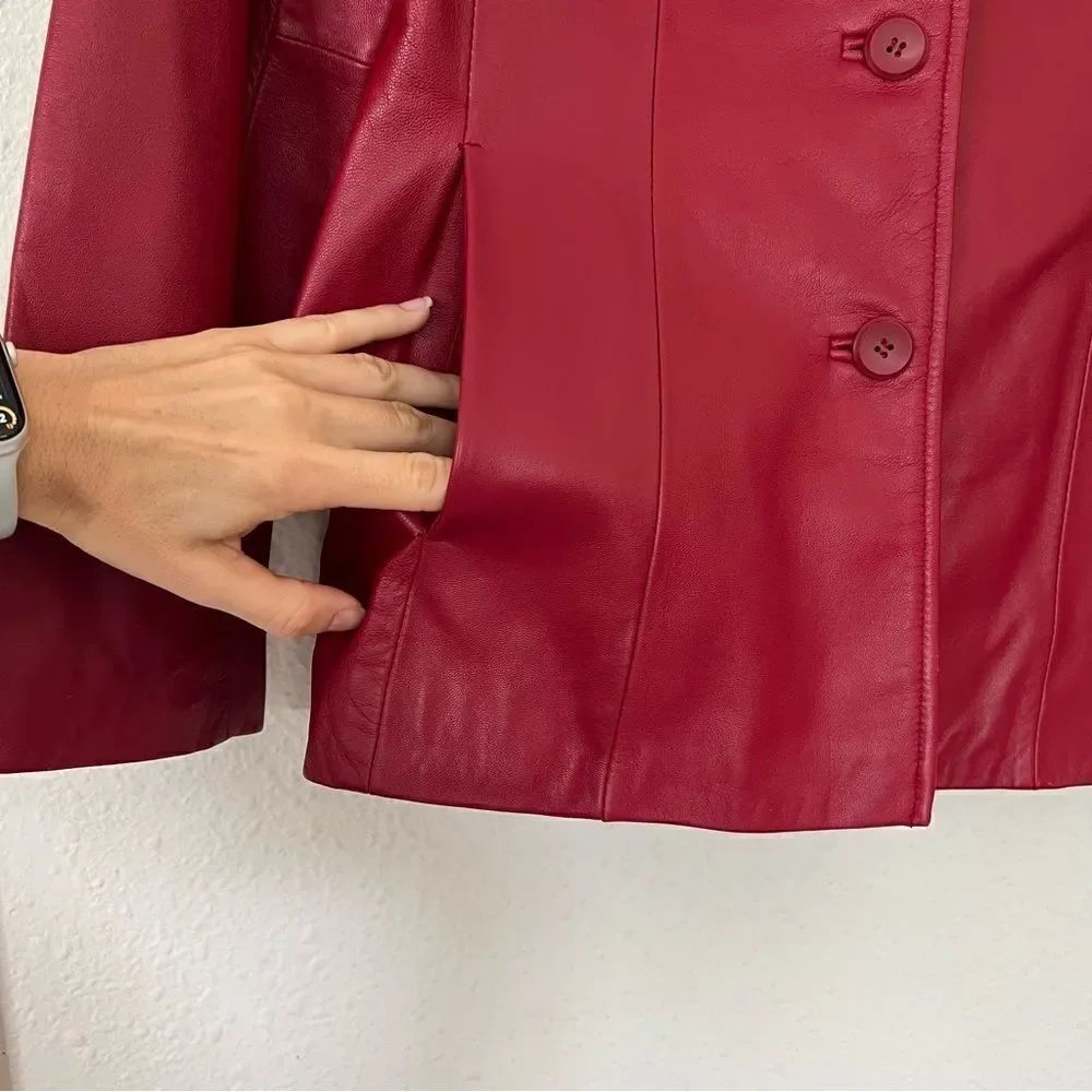 SIENA 100% Leather Red Blazer Jacket| Size 6 - Picture 7 of 14